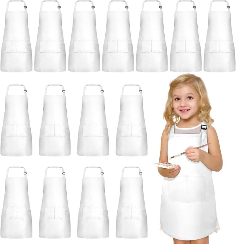imeago 15 PCS Kids Aprons with Pockets Adjustable Chef Painting Aprons Bulk for Girls Boys Aged 6-13 Cooking Baking Crafting - Image 1